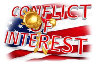 An american flag with the words "conflict of interest" and "Federal Government" on it.