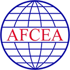Afcea logo featuring a globe in the center, symbolizing their commitment to global engagement and collaboration.